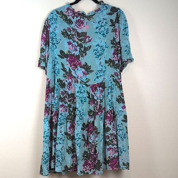 Sundance Catalog Provence Stroll Dress Turquoise Floral Boho Dress Size L - Picture 10 of 12